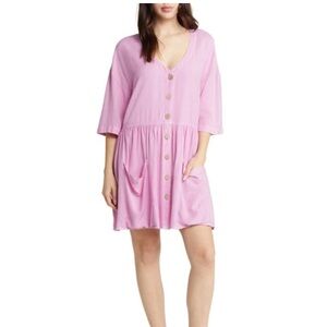 NWT RIP CURL Patch Pocket Button-up Shift Minidress In Violet, M